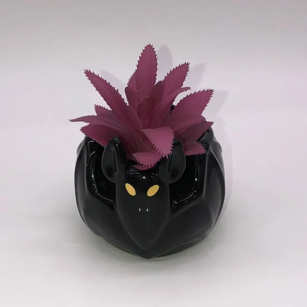 Target Hyde & Eek 2020 Black Bat Faux Succulent Planter Purple Plant NEW